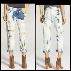 CURRENT ELLIOTT THE BOYFRIEND JEANS DIRTY‎ BLEACH DESTROYED